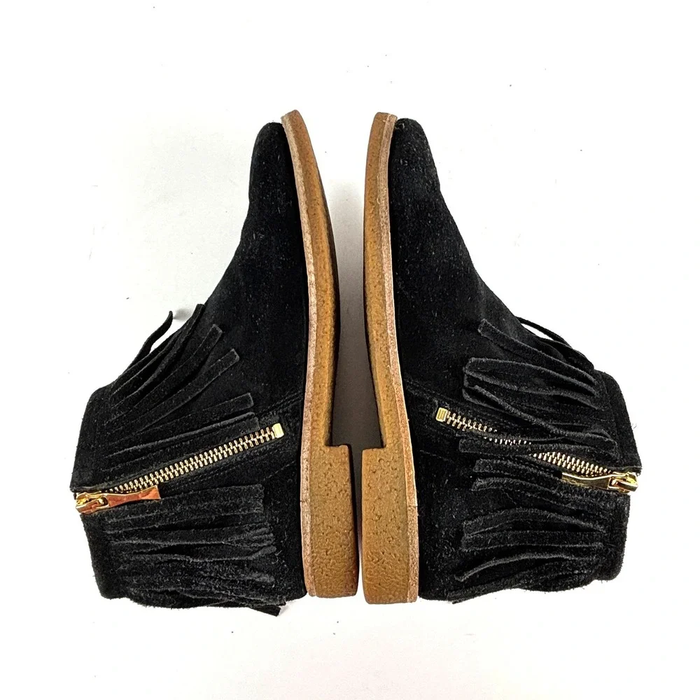 Kate‎ Spade Cute Betsie Black Fringe Suede Bootie Ankle Boot Gold Zipper 6